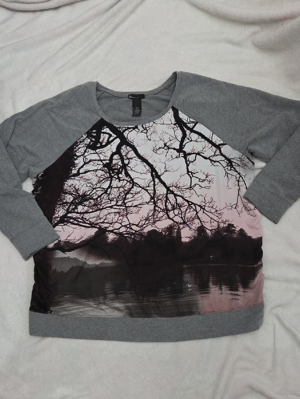 Lane Bryant Gray Pullover Sweatshirt with Scenic Print Size 22-24